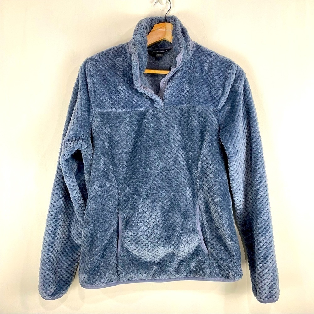 Eddie Bauer Fuzzy Winter Pullover Outdoor‎ Sweatshirt Jacket Blue Size Small